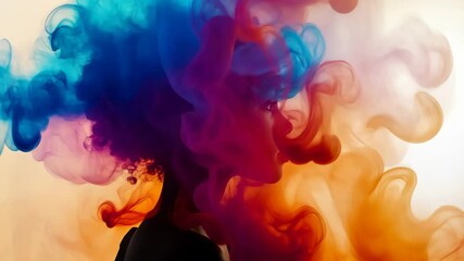 Poster - Stunning silhouette with vibrant blue and orange smoke swirling around, showcasing creativity and artistic expression