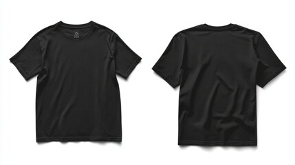 Front and back view of a plain black t-shirt mockup with transparent background