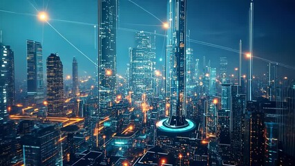 Poster - Explore a futuristic cityscape with glowing skyscrapers and advanced technology in a vibrant metropolis