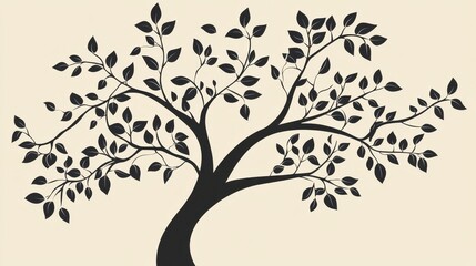 Wall Mural - a stylized black tree with branches and leaves on a light background, symbolizing nature and growth.