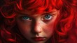 © Seyyar - Young girl with striking red curly hair and piercing blue eyes, exuding a defiant and spirited presence with a captivating expression.