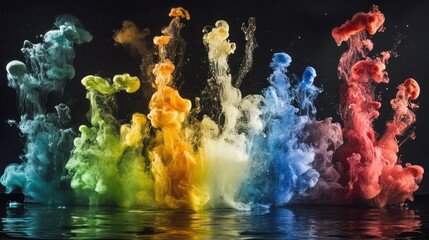 Wall Mural - a vibrant explosion of colorful smoke and water creating an artistic visual effect.