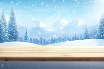 Poster - Winter landscape and snowflakes on a desk of free space.