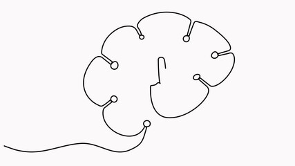 Wall Mural - continuous line drawing head artificial intelligence technology robot brain animated video.