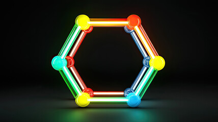 Wall Mural - colorful hexagonal light structure glowing against dark background