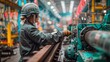 A Female Worker Operating Machinery in a Factory