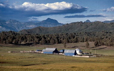 Wall Mural - Farm in countryside. valley. New Mexico USA. Slide reproduction from 1984.