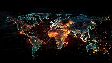 Poster - World map showing global connections and data flowing