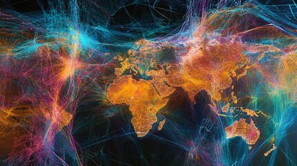 Aufkleber - Colorful world map showing global connections and networks
