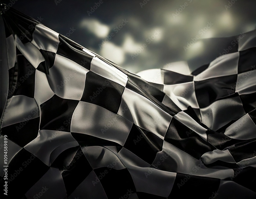 Black and white checkered race flag with dynamic motion, creating an ...