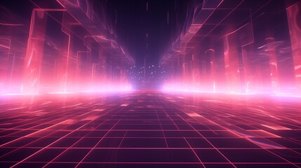 laser lights glowing in a neon grid pattern  empty space on the right side Soft Natural Light,generative ai illustration