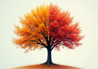 Wall Mural - Bright orange and yellow autumn tree stands alone in a serene landscape during the fall season