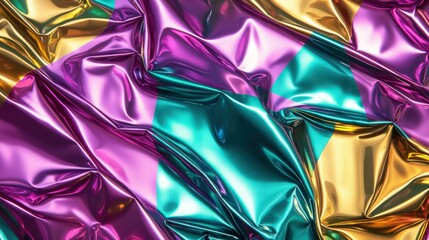 Wall Mural - A close-up view of holographic foil with an intricate texture that reflects a vivid rainbow of colors. 