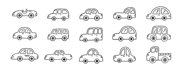 Wall Mural - Car doodle hand drawn line icon set. Car drawing outline clipart