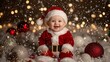 © Ajay - Adorable baby in Santa costume with festive lights and bokeh background.