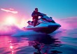 © puruan - Jet ski ride across vibrant sunset water with a thrilling rush of adventure and excitement