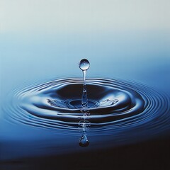 Wall Mural - A single water drop falls into still water, creating a perfect ripple effect.