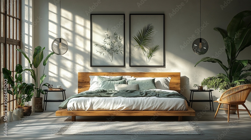 Stock photo of a Design a bright and cozy modern farmhouse master ...