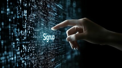 Wall Mural - register signup. a hand reaches out to a glowing 