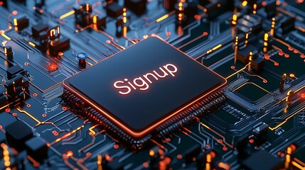 Wall Mural - register signup. a glowing microprocessor chip labeled 