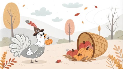 Sticker - thanksgiving minimalist cute cartoon grey background