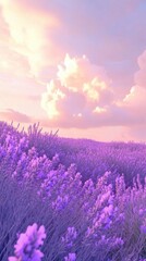 Poster - Lavender fields under a pastel sky create a serene and dreamy landscape, AI