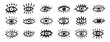 © Yanka - Grunge eyes hand drawn doodle icon set. Open black eyes with bold line. Monochrome eye element
