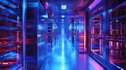 Wall Mural - quantum computing specialists working on complex tech, futuristic lab setup