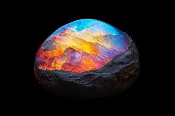 Wall Mural - Multicolored Gemstone Embedded in Dark Grey Stone