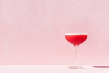 Wall Mural - Red Cocktail in Coupe Glass on Pink Background