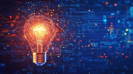 Illuminated Lightbulb Network Digital Innovation Concept