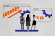 © deagreez - Composite photo collage of three business girls stand back webpage tab statistics arrow chart gearwheel isolated on painted background