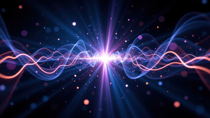 Wall Mural - Abstract high-tech background with vibrant energy waves and glowing particles.