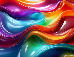 Canvas Print - colorful wavy shapes and a shiny plastic texture for abstract background art design