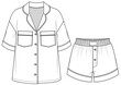 © SQB Creation  - womens resort pajama set short sleeve button down shirt and shorts flat sketch vector illustration technical cad drawing template