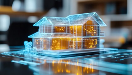 Wall Mural - business leader introducing digital transformation in real estate, showcasing holographic homes and 