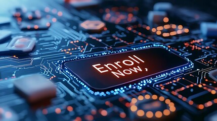 Wall Mural - registration enrollment. a close-up of a circuit board featuring a prominent 