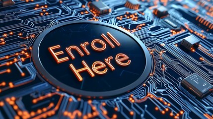 Wall Mural - registration enrollment. a digital circuit board showcasing the words 