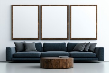 Poster - Boho interior design showcasing a frame and poster mockup. 3D rendered illustration.
