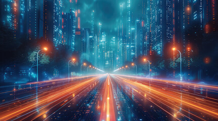 Poster - Futuristic road with codes begin.