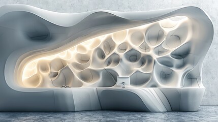 Poster - 3D high-grade gray and white geometric booth, with texture.