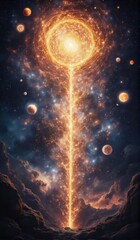 Wall Mural - A radiant cosmic column with planets