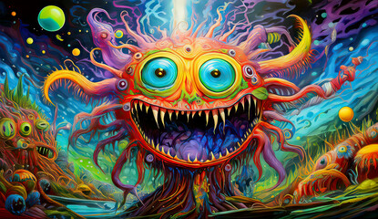  Horror-themed psychedelic painting of a monstrous figure