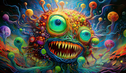  Horror-themed psychedelic painting of a monstrous figure
