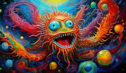  Horror-themed psychedelic painting of a monstrous figure