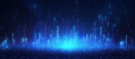 Wall Mural - Abstract Blue Digital Cityscape: Glowing Lights and Particles