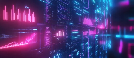 Wall Mural - Abstract Digital Data Visualization: Neon Pink and Blue Cyberspace