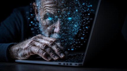 Leinwandbilder - On a digital tablet, Asian men analyze and develop software on a futuristic virtual interface, concentrating on big data management, algorithms, and data visualization.