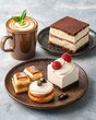 © AImagine Designs - Espresso blend in a coffee and bakery concept. Delicious desserts and coffee on rustic plates