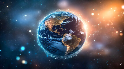 Wall Mural - digital world map planet earth space global globe sky space 5g wireless network ai big data communic